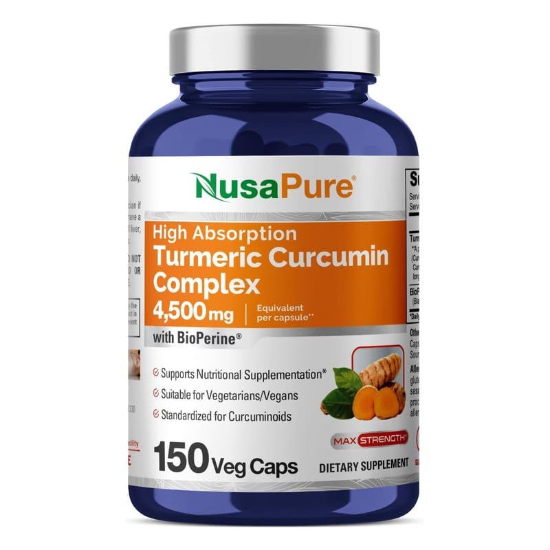 NusaPure Turmeric Curcumin Complex 4,500mg per caps, 150 caps, Non-GMO, Gluten-Free, Vegan, Bioperine