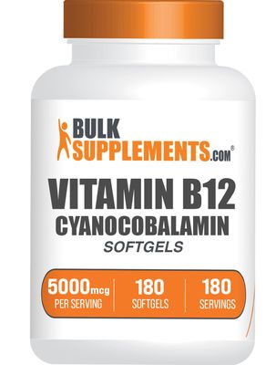 BulkSupplements.com Vitamin B12 5000 mcg Softgels - Cyanocobalamin, Vitamin B Supplements, B12 Vitamins Pills - Gluten Free, 1 Vitamin B12 Softgel per Serving, 180-Day Supply, 180 Softgels