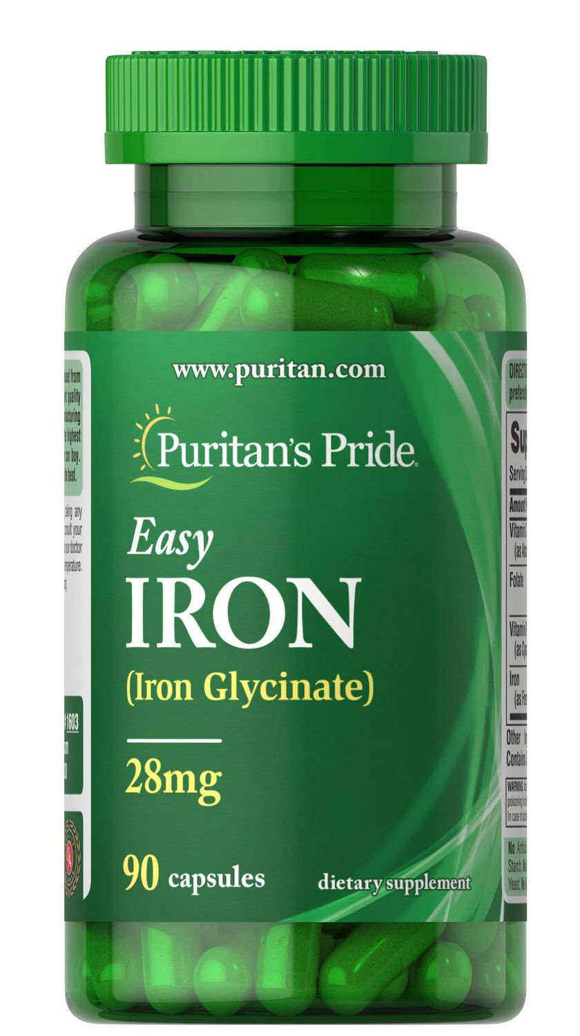 Puritan&#39;s Pride Easy Iron 28 mg (Iron Glycinate)-90 Capsules