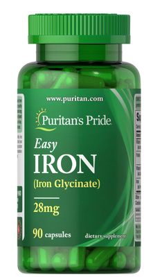Puritan&#39;s Pride Easy Iron 28 mg (Iron Glycinate)-90 Capsules