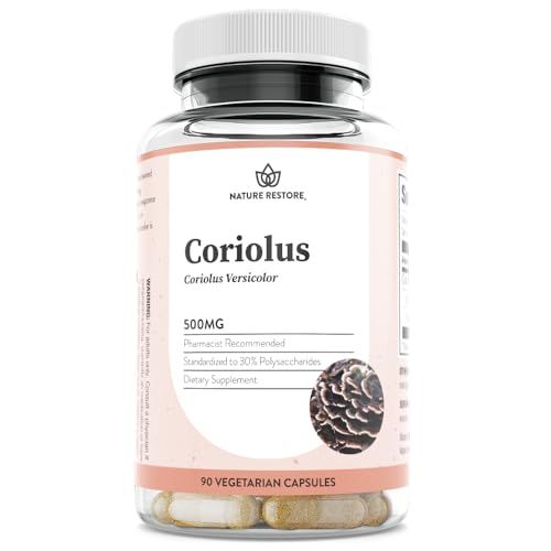 Nature Restore Coriolus Versicolor Mushroom Extract Supplement, 30 Percent Polysaccharides, Non GMO, Gluten Free, 90 Capsules, Original Turkey Tail Mushroom Supplement