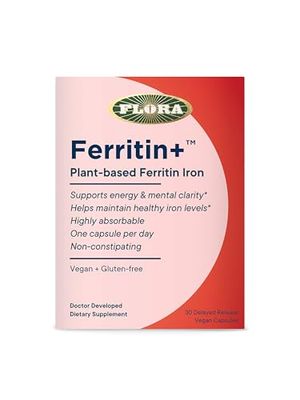 Flora- Iron Ferritin+ Plant-Based Supplement for Women - Non-Constipating, Highly Absorbable - Supports Vitality &amp; Wellness - Vegan Iron Supplement from Flora Health - 30 Capsules - Delayed Release