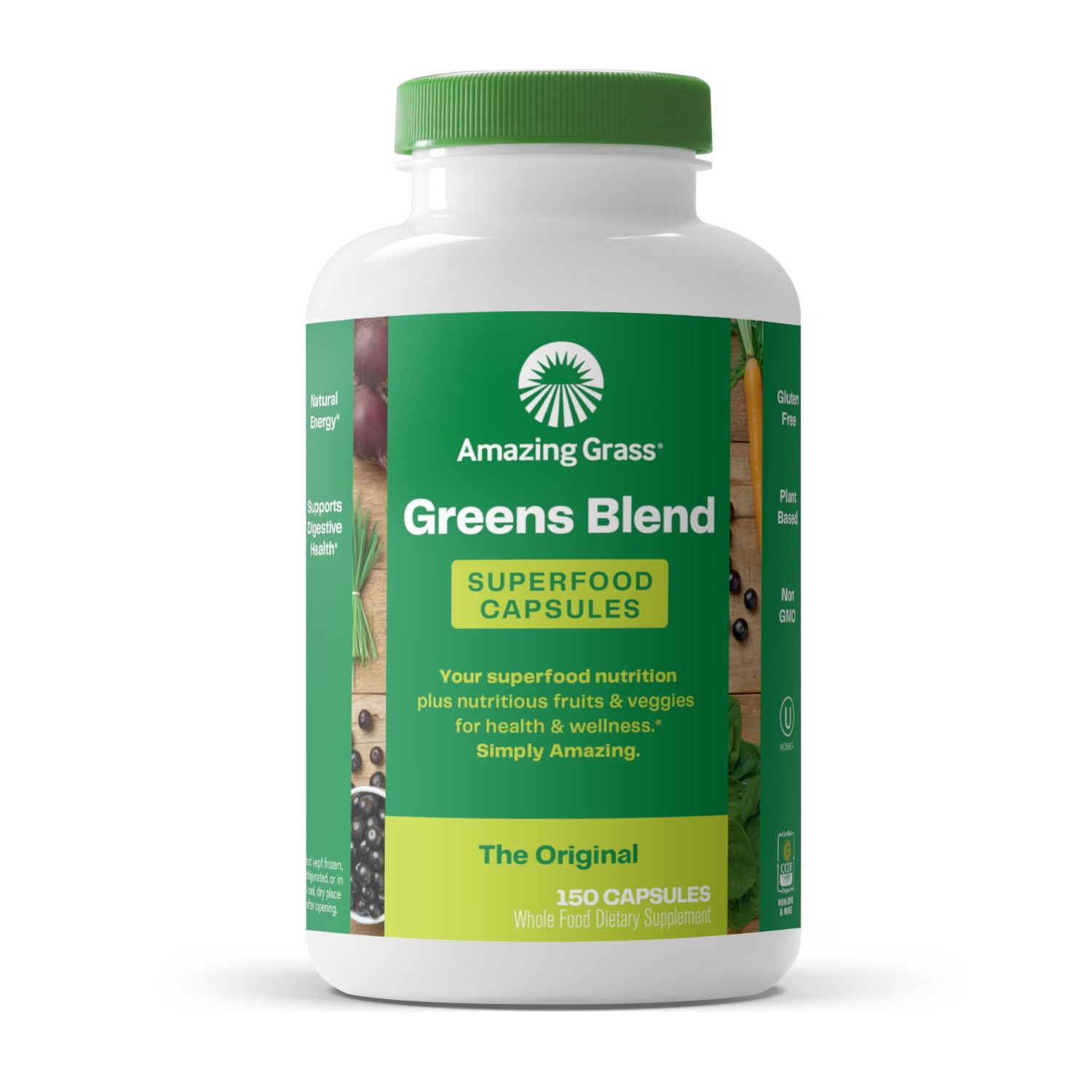 Amazing Grass Greens Superfood Powder: Greens Powder with Digestive Enzymes &amp; Probiotics, Organic Spirulina, Chlorella, and Beet Root Powder, Original, 150 Count