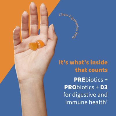 Garden of Life Dr Formulated 10 Billion CFU Prebiotic Fiber & Probiotic Gummies with Vitamin D3 for Digestive and Immune Health - Gluten Free, Non GMO, No Added Sugar, Orange Dream Flavor, 60 Gummies