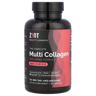 Zint Multi Collagen Pills - Collagen Supplements for Hair, Skin, Nails &amp; Joint Health - Hydrolyzed Collagen Supplement with Type I, II, III, V, X Collagen Peptides, 90 Count