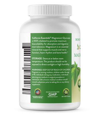 California Essentials Magnesium Glycinate 400 - Chelated, High Absorption Elemental Magnesium for Muscle Relief, Bone & Heart Support -Vegan, Non-GMO, Gluten-Free (360 Counts (Pack of 1))