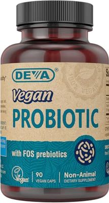 DEVA Vegan Probiotic with FOS Prebiotics Supplement - 2 Billion CFU with 100 MG of Prebiotics Per Serving for Men &amp; Women - Non-Dairy Gluten Free - Naturally Shelf Stable - 90 Capsules