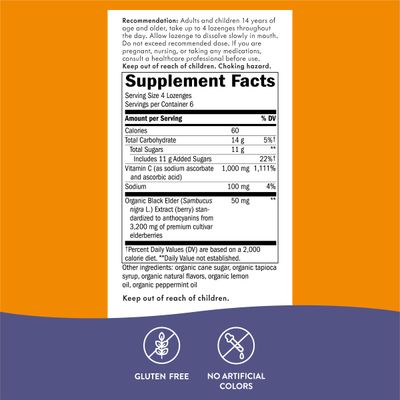 Natures Way Sambucus Elderberry Lozenges, 1000 mg Vitamin C Per Serving, Tropical Flavored, 24 Count