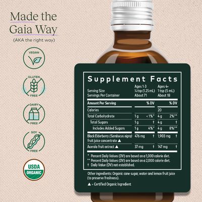 Gaia Herbs Black Elderberry(Sambucus Nigra) Syrup-Immune Support Supplement-Made with Organic Black Elderberries for Immune System Support-USDA Certified Organic Formula-3 Fl Oz (18-Day Supply)