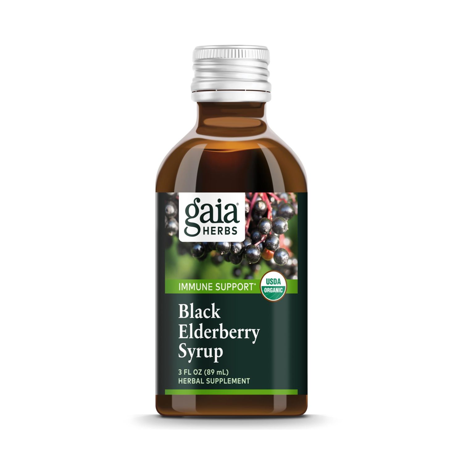 Gaia Herbs Black Elderberry(Sambucus Nigra) Syrup-Immune Support Supplement-Made with Organic Black Elderberries for Immune System Support-USDA Certified Organic Formula-3 Fl Oz (18-Day Supply)