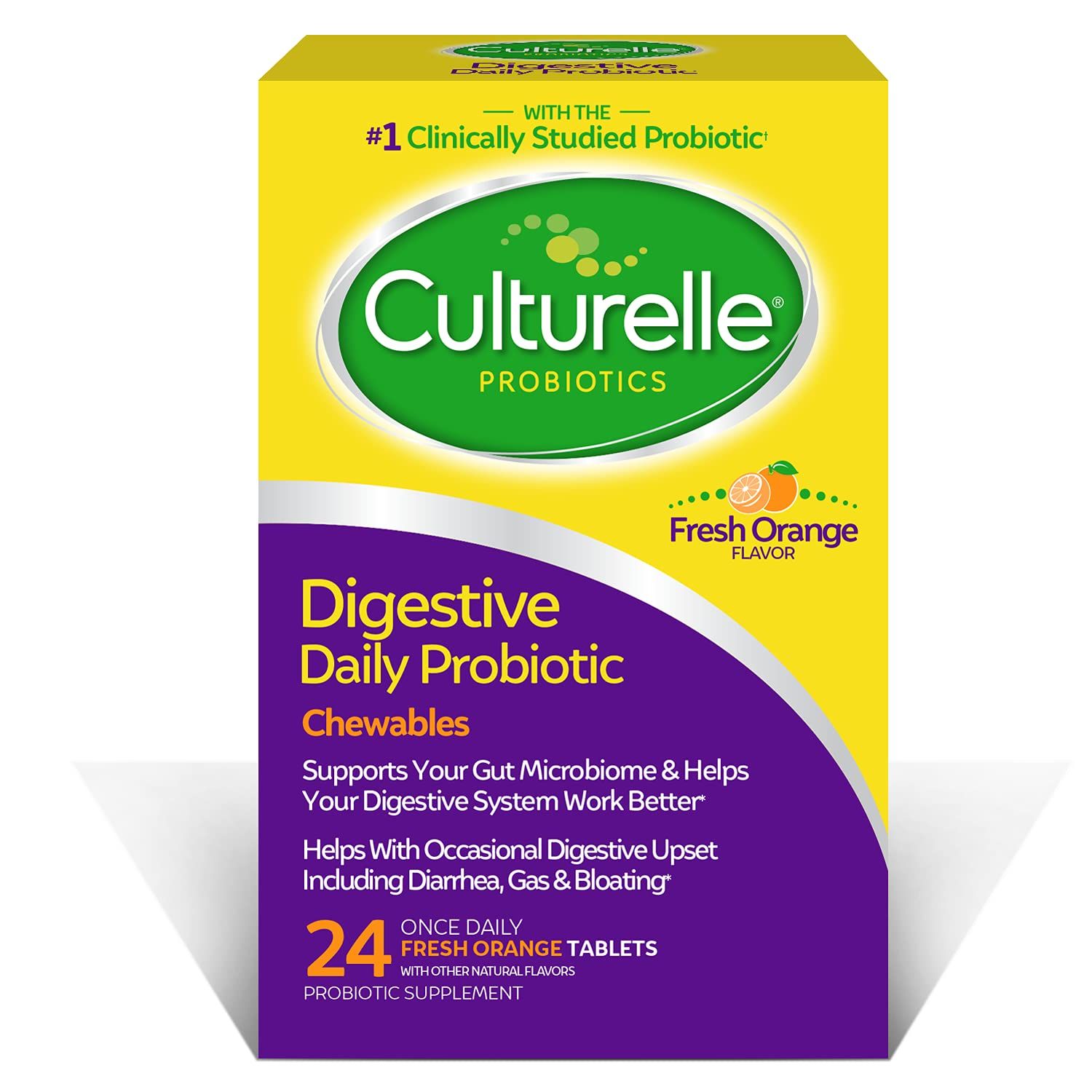 Culturelle Digestive Health Daily Probiotic Chewables, Probiotic For Men and Women, Most Clinically Studied Probiotic Strain, 10 Billion CFUs, Supports Occasional Diarrhea, Gas &amp; Bloating, 24 Count
