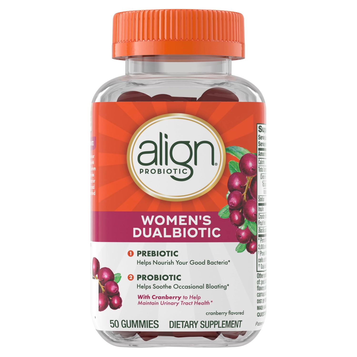 Align Women&#39;s Health, Prebiotic + Probiotic, with Cranberry for Feminine Health, Help Nourish &amp; Add Good Bacteria for Digestive Health, 50 Gummies