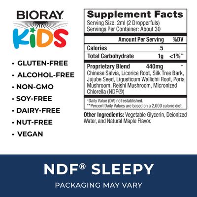 BIORAY Kids NDF, Maple - 2 fl oz - Through The Night - Non-GMO, Vegan, Gluten Free - 1-2 Month Supply