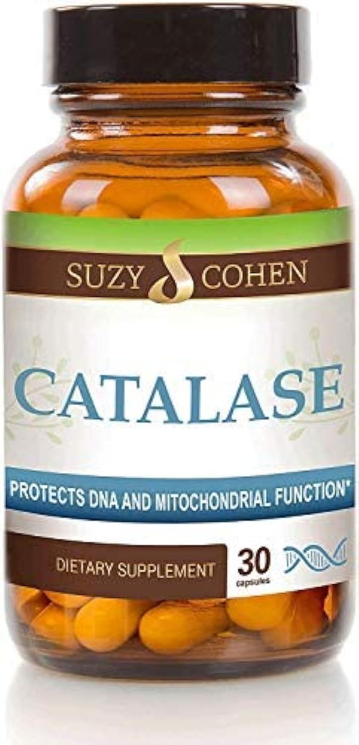 Suzy Cohen Catalase 12,500 Catu Dietary Supplement, Liver Enzyme, Neutralize Hydrogen Peroxide, Supports Healthy Skin, Hair, Blood, Cholesterol, 30 DR Caps