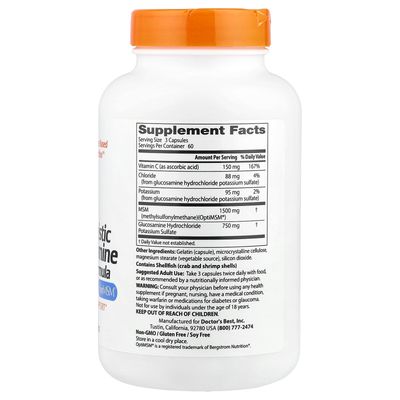 Doctor's Best Synergistic Glucosamine MSM with OptiMSM, Non-GMO, Gluten Free, Soy Free, Joint Support, 180 Caps (DRB-00070)