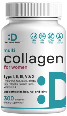 Multi Collagen Pills with Vitamin C, E &amp; Biotin, 300 Capsules - Hydrolyzed Collagen Peptides - 11 in 1 Formula with Saw Palmetto, Bamboo Silica, &amp; Hyaluronic Acid - Hair, Skin, Nail, &amp; Joint Health
