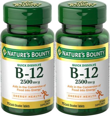 Natures Bounty Vitamin B-12, Quick Dissolve, 2500 mcg, Natural Cherry Flavor 75 ct (2 Pack)