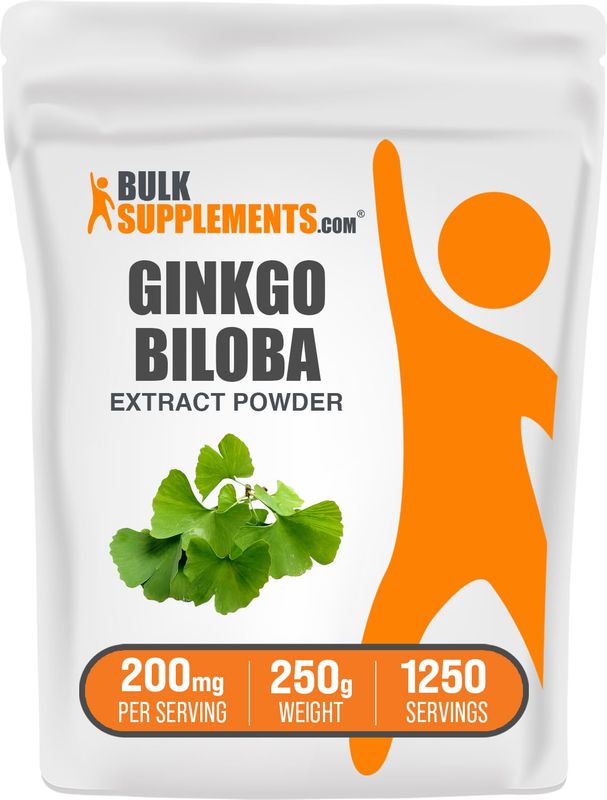 BulkSupplements.com Ginkgo Biloba Extract Powder - Ginkgo Biloba Supplements, Ginkgo Biloba 120mg - Ginkgo Biloba Powder, Ginkgo Leaf Powder - Gluten Free, 120mg per Serving, 250g (8.8 oz)