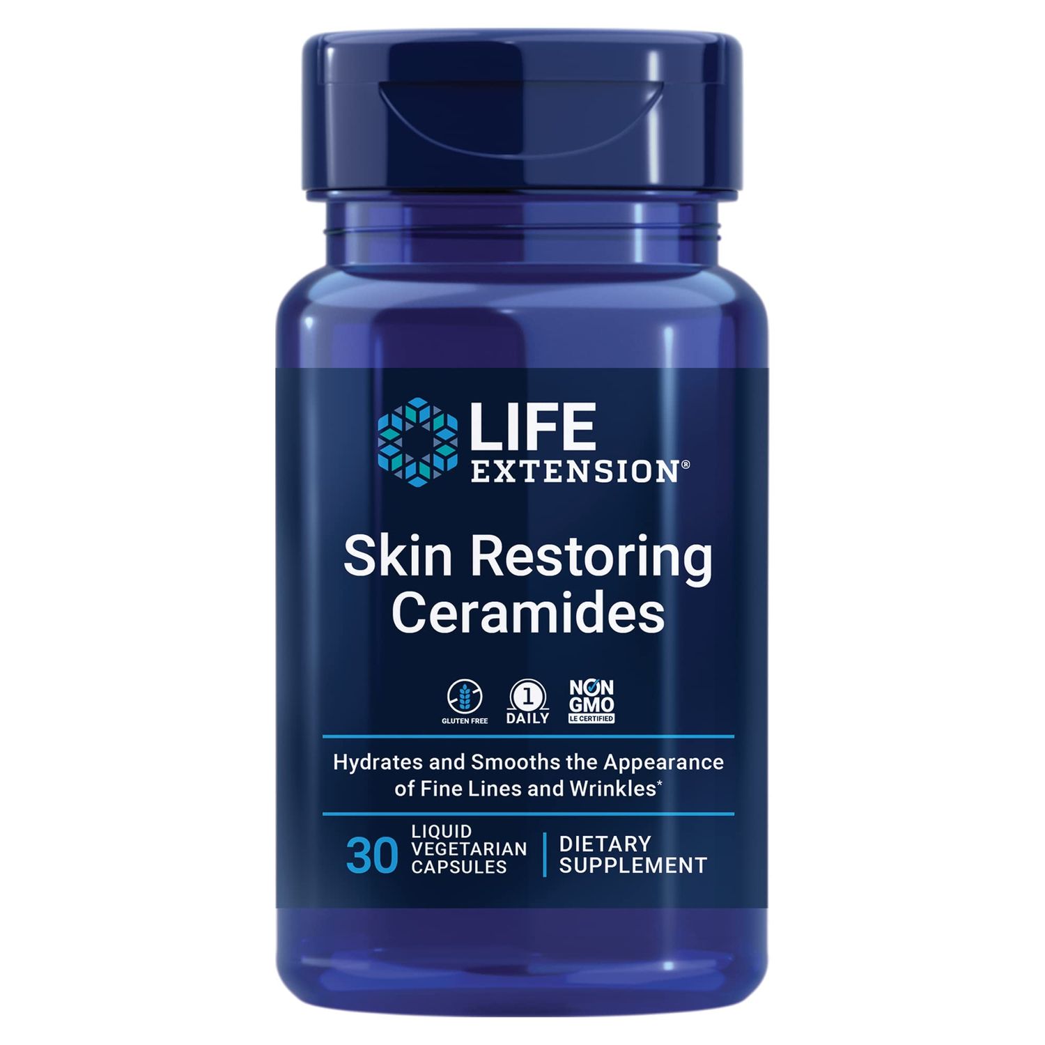 Life Extension Skin Restoring Ceramides - Promotes Hydration &amp; Encourages Healthy Ceramide Levels in Skin - Once-Daily Oral Supplement - Non-GMO, Gluten-Free - 30 Liquid Vegetarian Capsules
