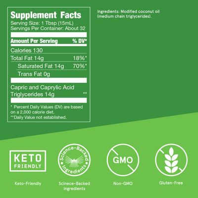 Bulletproof MCT Oil Made with C10 and C8 Oil, 16 Ounces, Keto Supplement for Sustained Energy