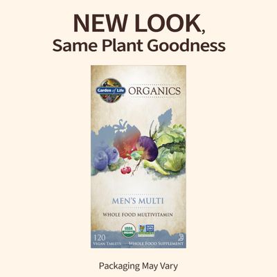 Garden of Life Organics Whole Food Multivitamin for Men, 120 Tablets, Vegan Mens Vitamins and Minerals for Mens Health and Well-Being, Certified Organic Vegan Mens Multi