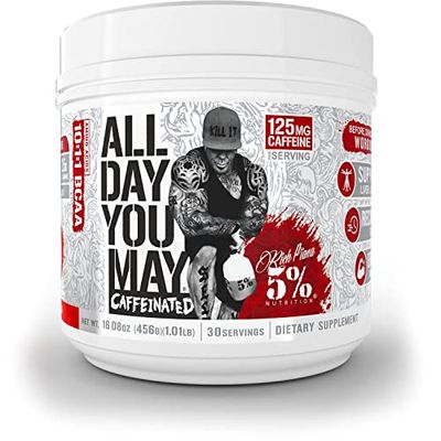 5% Nutrition Rich Piana AllDayYouMay Caffeinated BCAA Energy Powder | Premium Pre Workout Amino Energy &amp; Electrolytes | Hydration, Endurance &amp; Recovery | 16.08 oz, 25 Servings (Fruit Punch)
