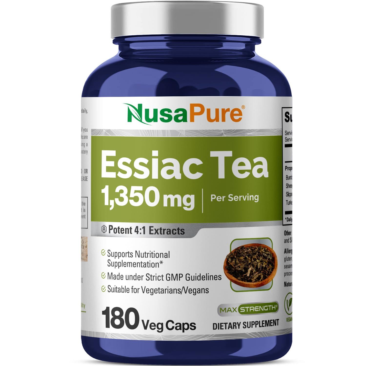 NusaPure Essiac Tea 1350 mg 180 Veggie Caps (Vegetarian, Non-GMO)