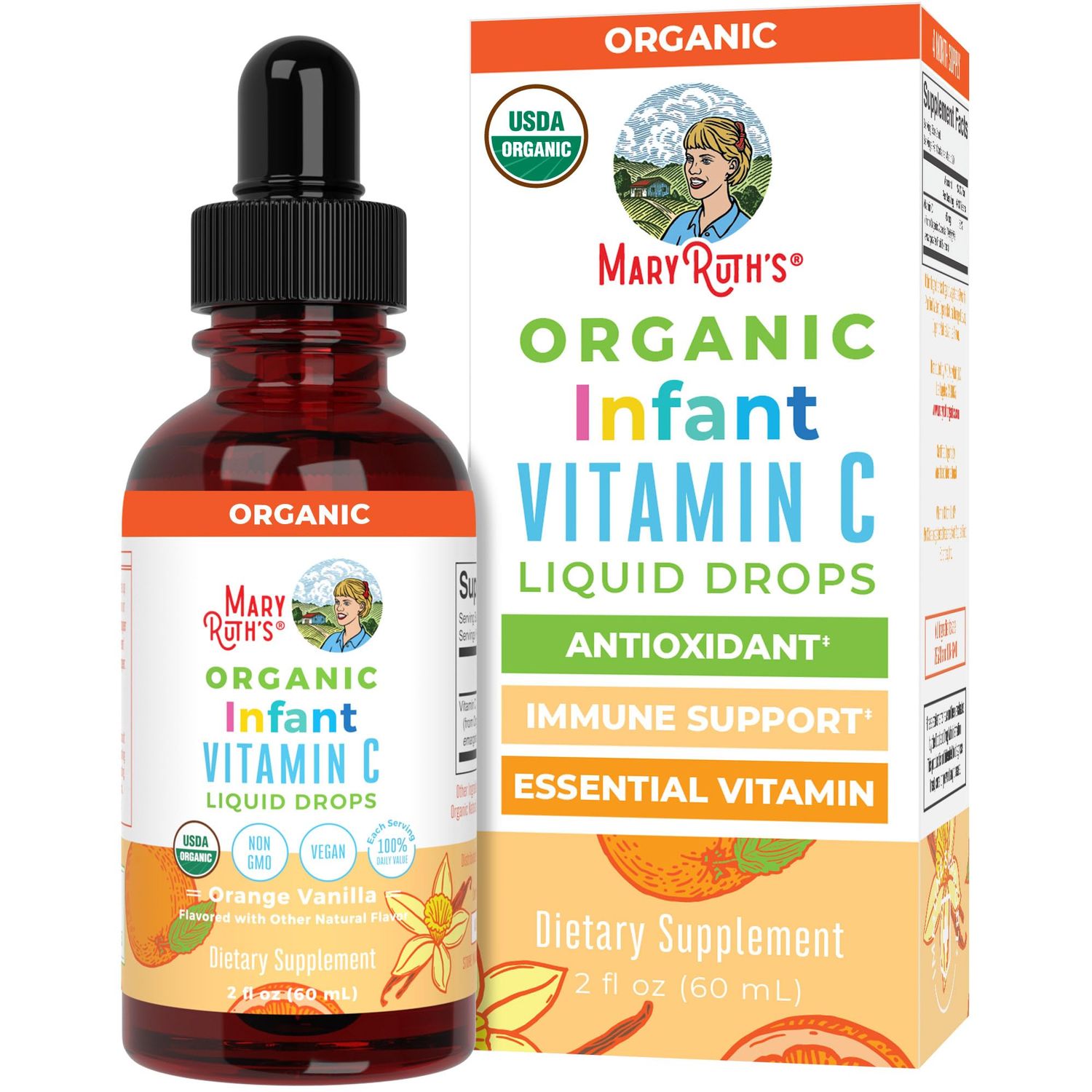 Infant &amp; Baby Vitamin C Supplement | USDA Organic Vitamin C Liquid Drops for Infants | Ages 6-12 Months | Immune Support Supplement | Overall Health | Vegan | Non-GMO | Gluten Free | 2 Fl Oz