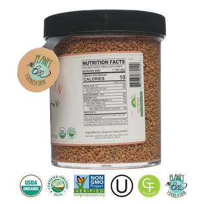Greenbow Organic Bee Pollen - 100% USDA Certified Organic, Non-GMO, Halal, Kosher Certified, Pure &amp; Natural Bee Pollen - Superfood Packed with Proteins, Vitamins &amp; Minerals - Gluten Free - 311g