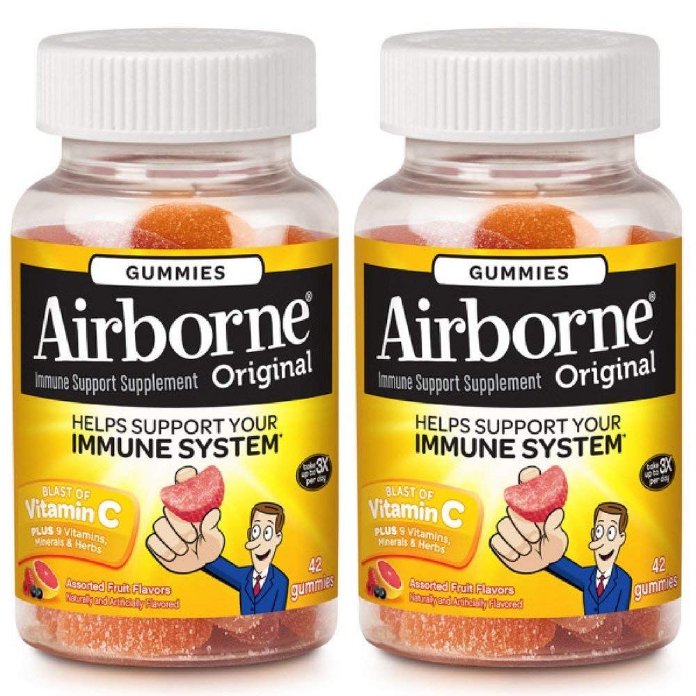 Airborne Assorted Fruit Flavored Gummies,1000mg of Vitamin C and Minerals &amp; Herbs Immune Support 42 ct (Pack of 2)