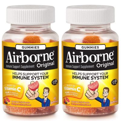 Airborne Assorted Fruit Flavored Gummies,1000mg of Vitamin C and Minerals &amp; Herbs Immune Support 42 ct (Pack of 2)