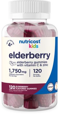 Nutricost Kids Elderberry Gummies (50mg) with Zinc &amp; Vitamin C 120 Gummies - Gluten Free, No Corn Syrup