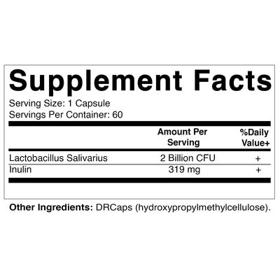 Vitamatic Lactobacillus Salivarius 2 Billion per DR Capsule - 60 Count - Digestive Support - Made with Prebiotic Inulin Fiber (1 Bottle)