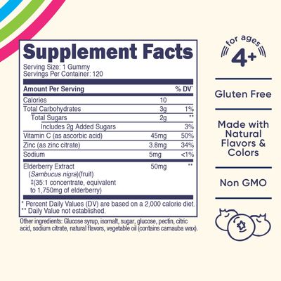 Nutricost Kids Elderberry Gummies (50mg) with Zinc &amp; Vitamin C 120 Gummies - Gluten Free, No Corn Syrup