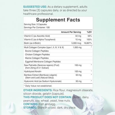 Multi Collagen Pills with Vitamin C, E & Biotin, 300 Capsules - Hydrolyzed Collagen Peptides - 11 in 1 Formula with Saw Palmetto, Bamboo Silica, & Hyaluronic Acid - Hair, Skin, Nail, & Joint Health