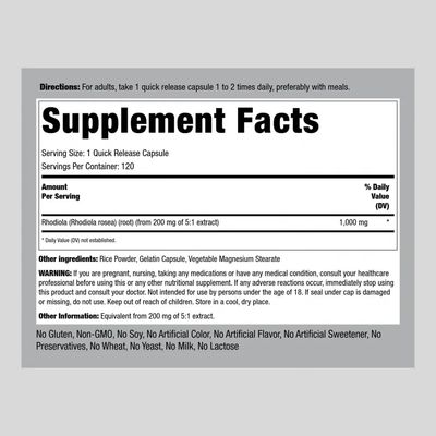 Piping Rock Rhodiola Rosea Extract Supplement | 1000mg | 120 Capsules | Concentrated Herbal Root | Non-GMO, Gluten Free