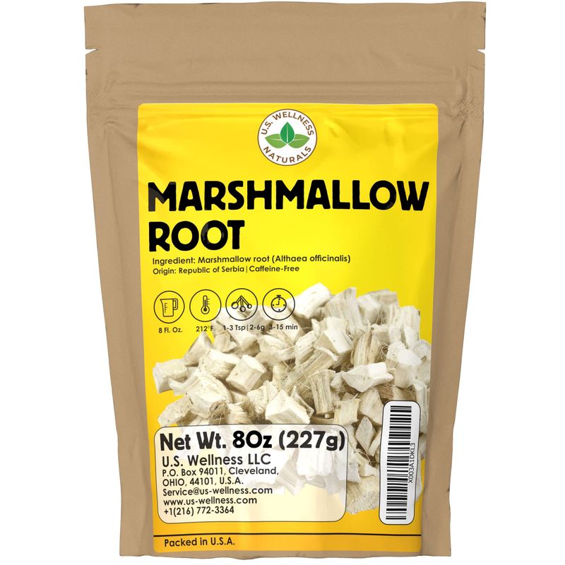 Marshmallow Root Herb 8 oz. (227g) | Non-GMO Marshmallow Root Tea | Non-Irradiated | Chunky Marshmallow Root Cuts | Althaea Officinalis Redix