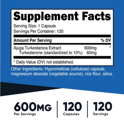 Nutricost Turkesterone Dietary Supplement 600mg, 120 Capsules - Vegetarian, Non-GMO &amp; Gluten Free