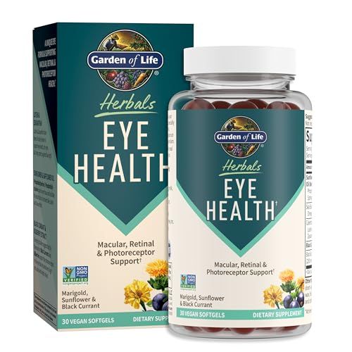 Garden of Life Herbals Eye Health Supplement with Sunflower &amp; Safflower Oil, Lutein, Zeaxanthin &amp; Black Currant for Dry Eyes &amp; Healthy Vision Support - Non-GMO, Gluten-Free, Berry Flavor, 30 Servings