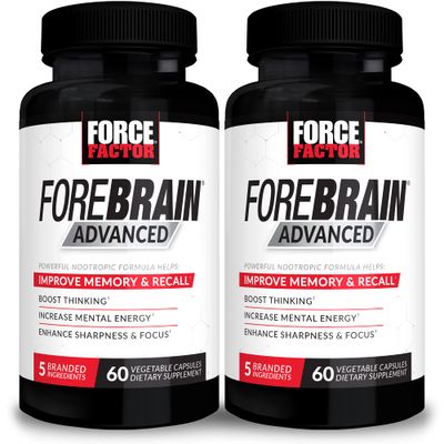 FORCE FACTOR Forebrain Advanced, 2-Pack, Brain Booster, Brain Supplement for Memory Support, Concentration, Focus, Thinking, and Mental Energy, Powerful Ingredients That Work Fast, 120 Capsules