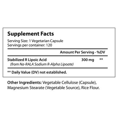 R-Alpha Lipoic Acid 300mg Stabilized 120 Vegetarian Capsules | Na R-ALA Supplement | Pure Powder Active | Non GMO Gluten &amp; Free