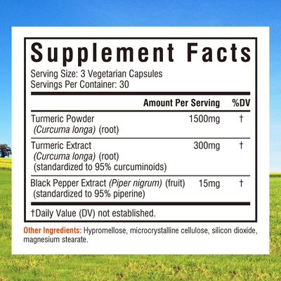 Innate Vitality Turmeric Curcumin Supplement 1800mg with Black Pepper Extract 95% Curcuminoids, Extra Strength &amp; Enhanced Absorption, Joint Support, Healthy Inflammatory Response, Antioxidant, 90 Caps
