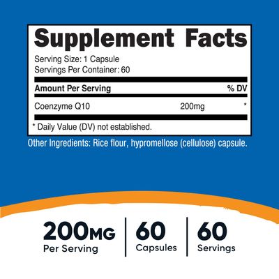 Nutricost CoQ10 200mg, 60 Vegetarian Capsules, 60 Servings - High Absorption, Vegetarian, Non-GMO, Coenzyme Q10