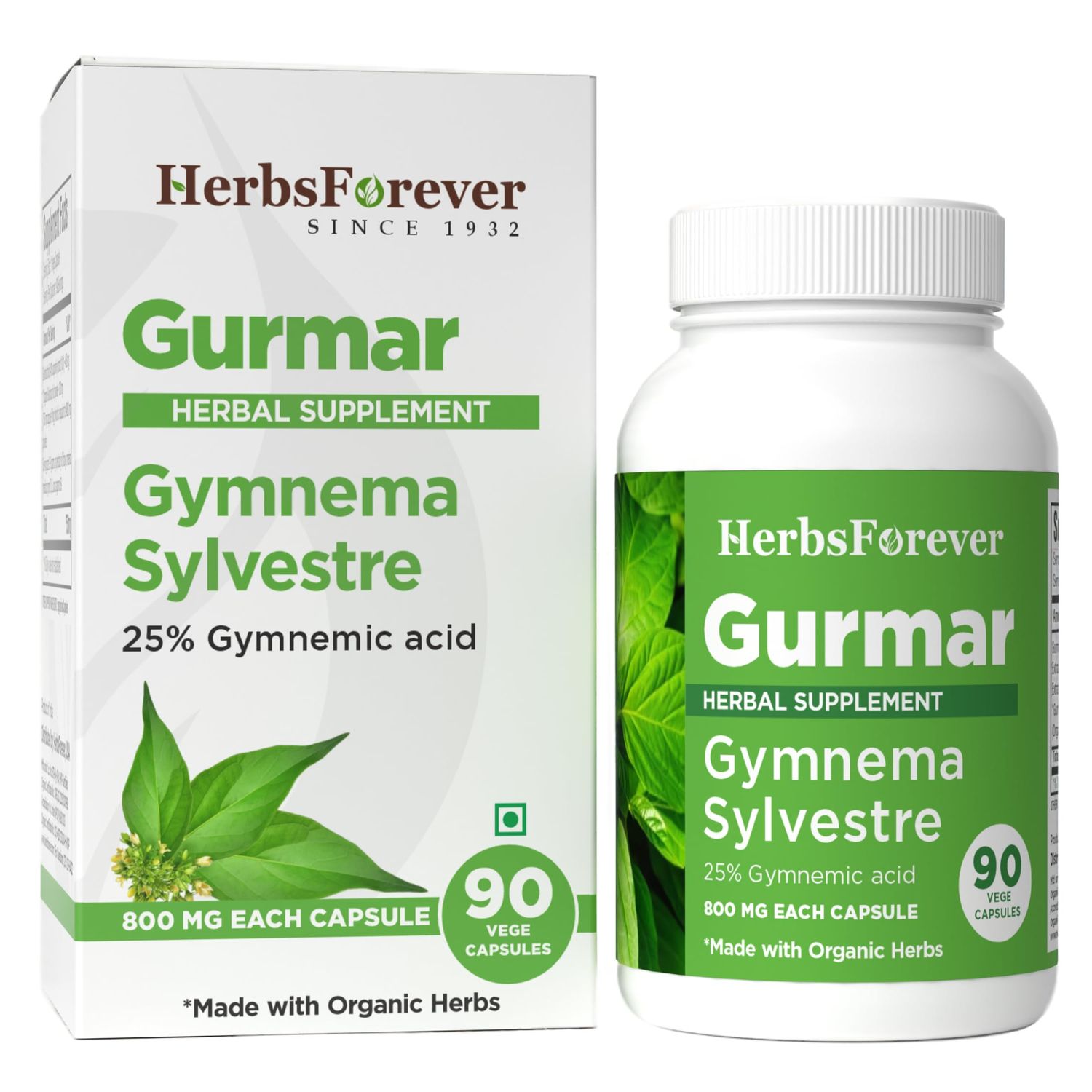 Herbsforever Gurmar Capsules  Gymnema Sylvestre  Concentrated Extract Ratio 7:1  90 Vege Capsules