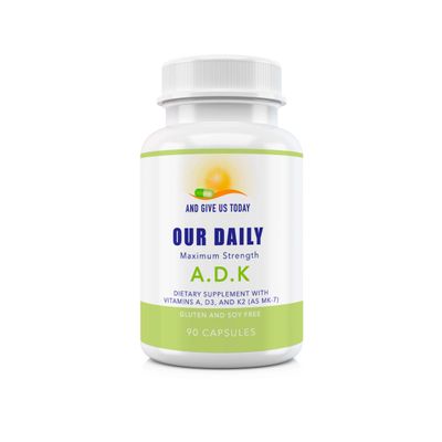 Our Daily Vites ADK Vitamin Supplement - Vitamin A, D3 &amp; K (as MK7) - Bone &amp; Immune System Support - High Potency Vitamins with Non GMO Ingredients - Gluten Free, Soy Free Vegetable Capsules