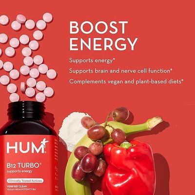 HUM B12 Turbo - Daily Energy &amp; Calcium Support &amp; Mood Support + Hormone Balance - Non-GMO, Gluten-Free, Vegan (30-Count)