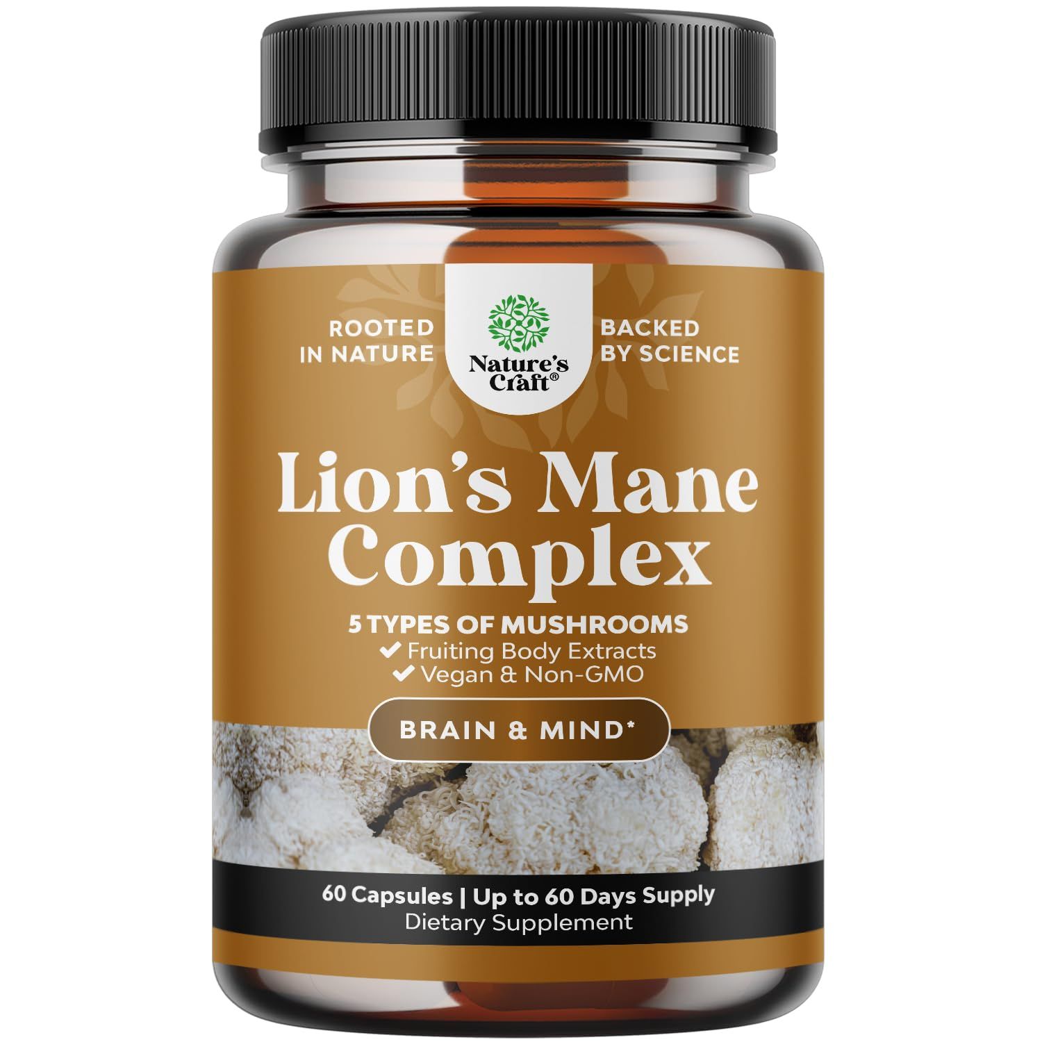 Advanced Lion&#39;s Mane Mushroom Supplement - Lions Mane Supplement Capsules with 5X Fruiting Body Mushroom Complex with Chaga Maitake Shiitake and Reishi - Brain Booster Nootropic Supplement (60 Caps)
