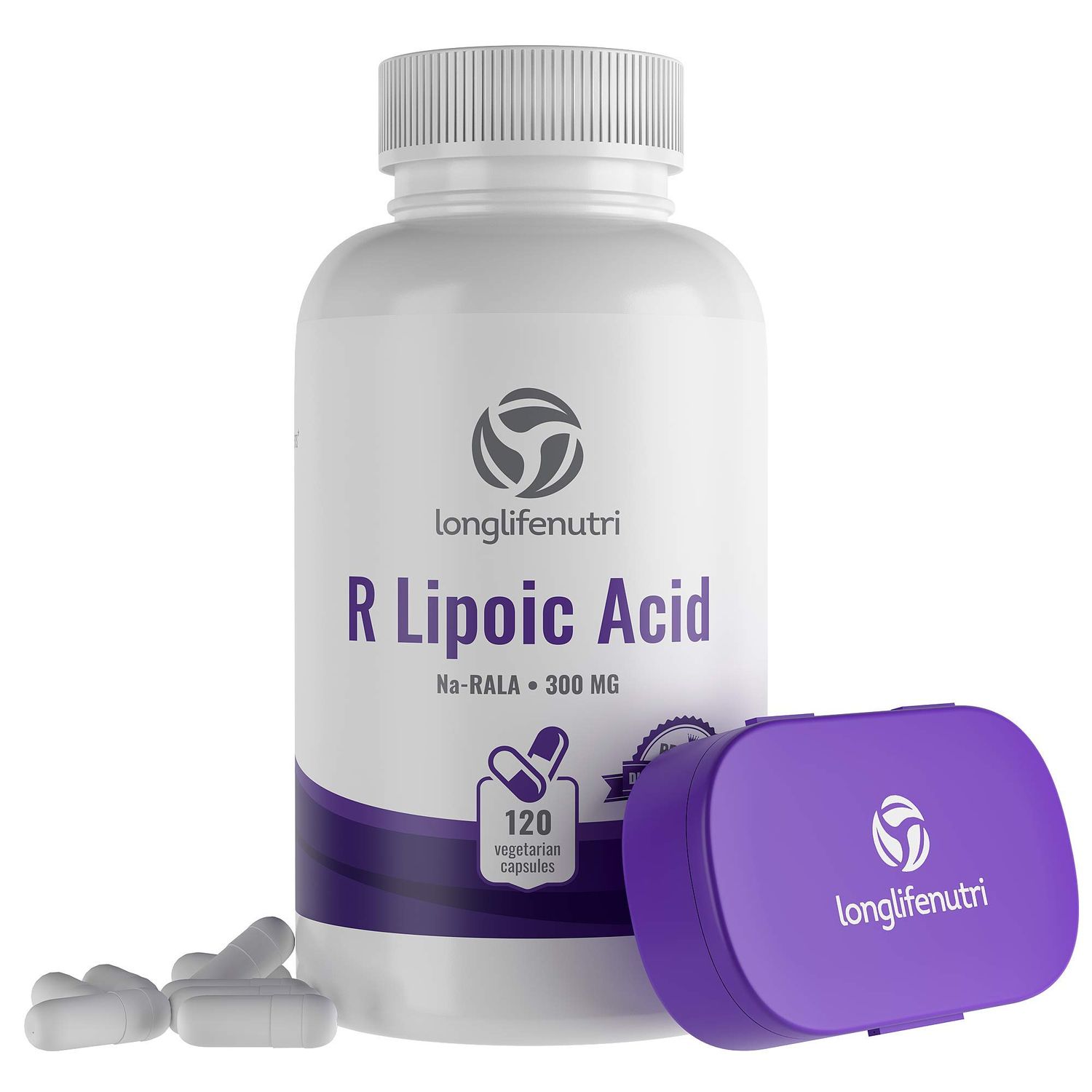 R-Alpha Lipoic Acid 300mg Stabilized 120 Vegetarian Capsules | Na R-ALA Supplement | Pure Powder Active | Non GMO Gluten &amp; Free