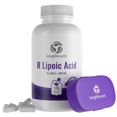 R-Alpha Lipoic Acid 300mg Stabilized 120 Vegetarian Capsules | Na R-ALA Supplement | Pure Powder Active | Non GMO Gluten &amp; Free