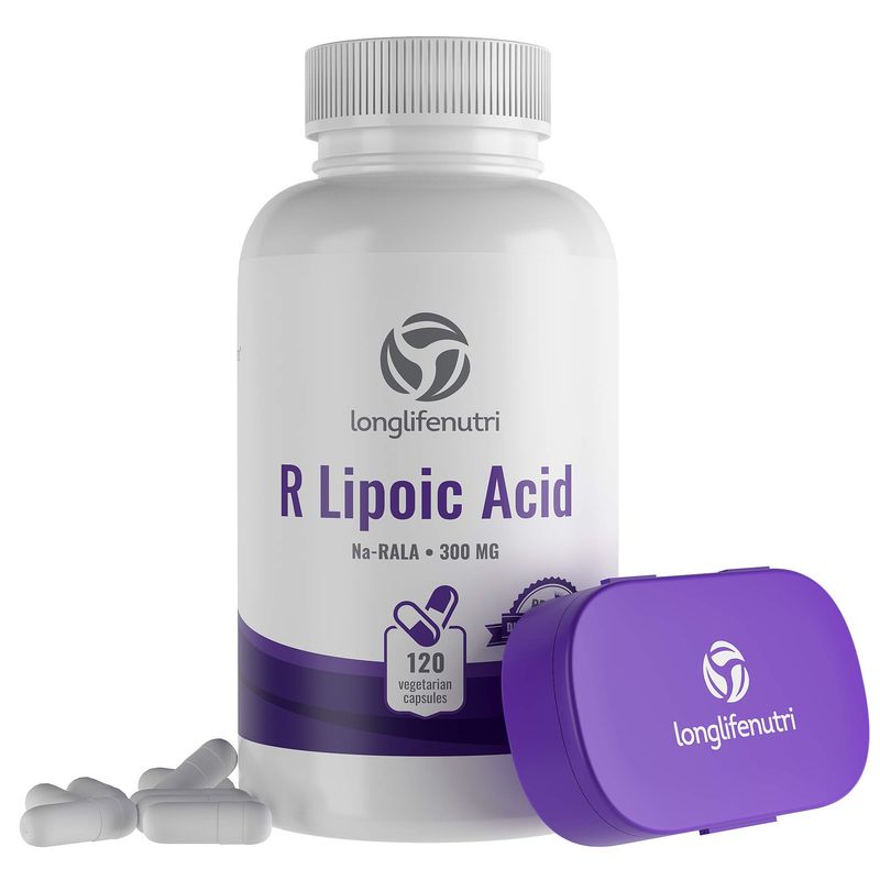 R-Alpha Lipoic Acid 300mg Stabilized 120 Vegetarian Capsules | Na R-ALA Supplement | Pure Powder Active | Non GMO Gluten &amp; Free